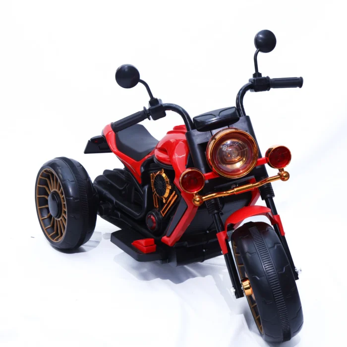 Red kids electric ride-on motorcycle trike for ages 3–7