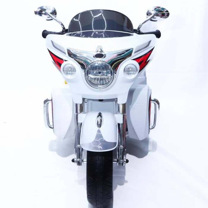 Kids electric ride-on motorcycle white touring bike for ages 3–7